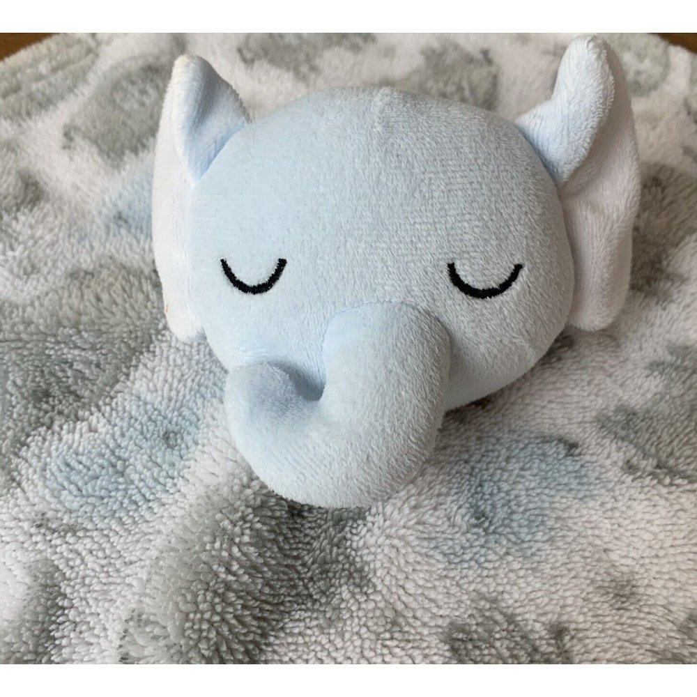 Le Bebe Lovey Elephant Blue Gray White Elephant Print security Blanket 14”x14”‎